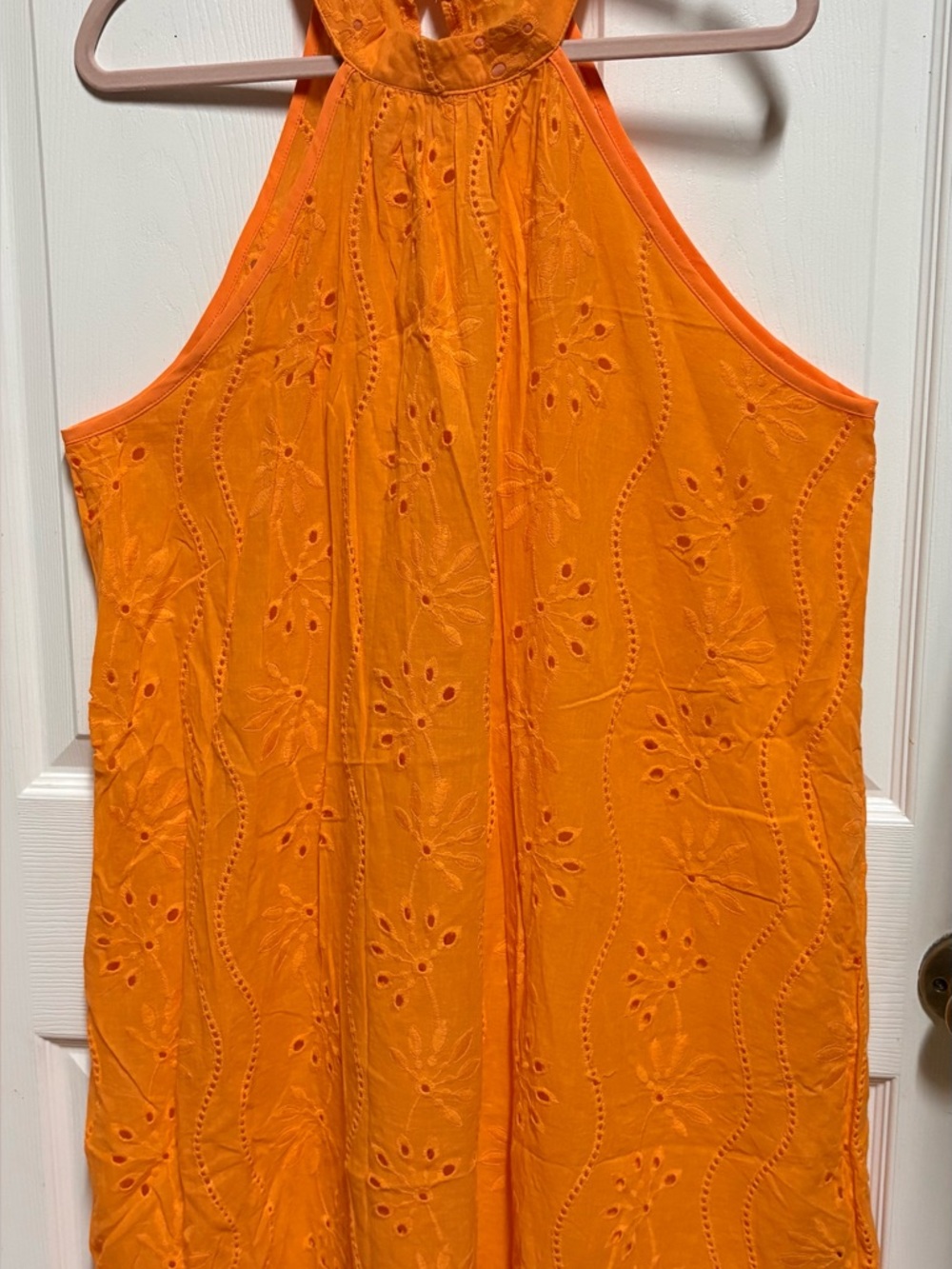SHEIN Orange Eyelet Halter Dress
